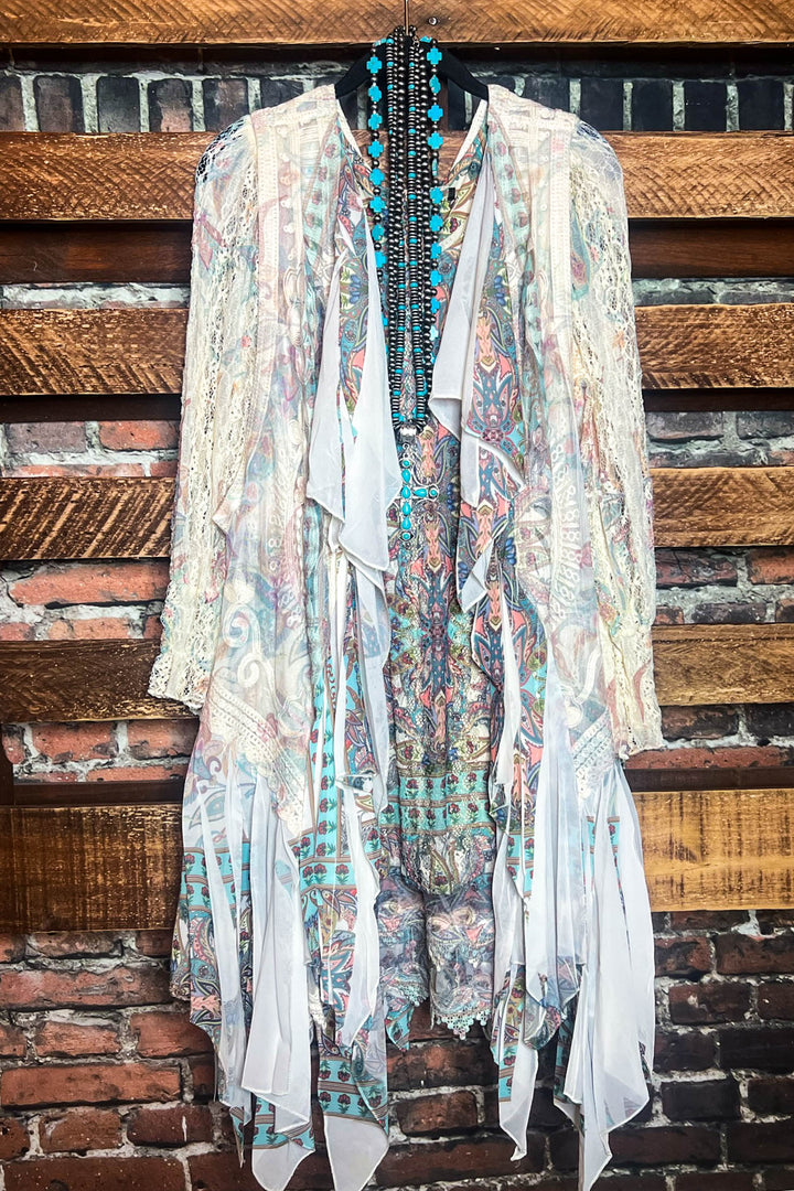 Feel The Love Lace Layered Tunic in Turquoise Multi-Color