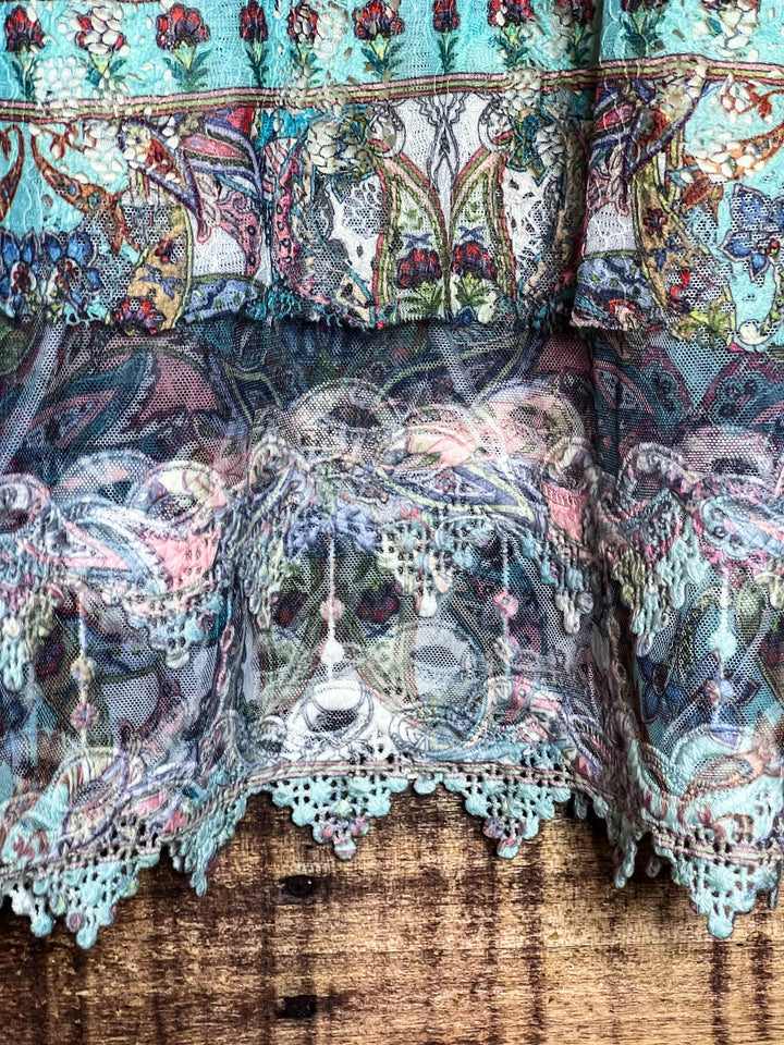 Feel The Love Lace Layered Tunic in Turquoise Multi-Color