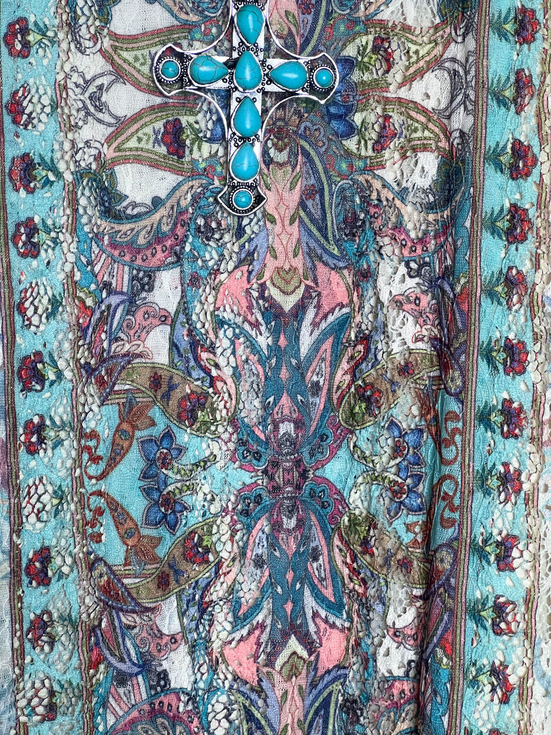 Feel The Love Lace Layered Tunic in Turquoise Multi-Color