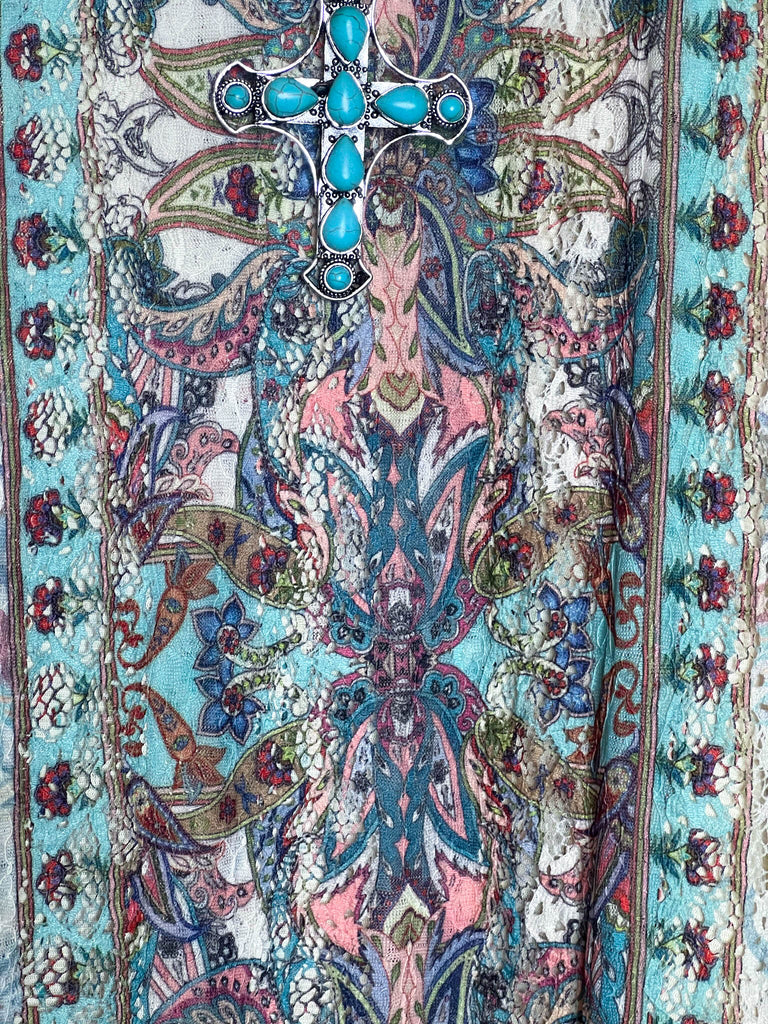 Feel The Love Lace Layered Tunic in Turquoise Multi