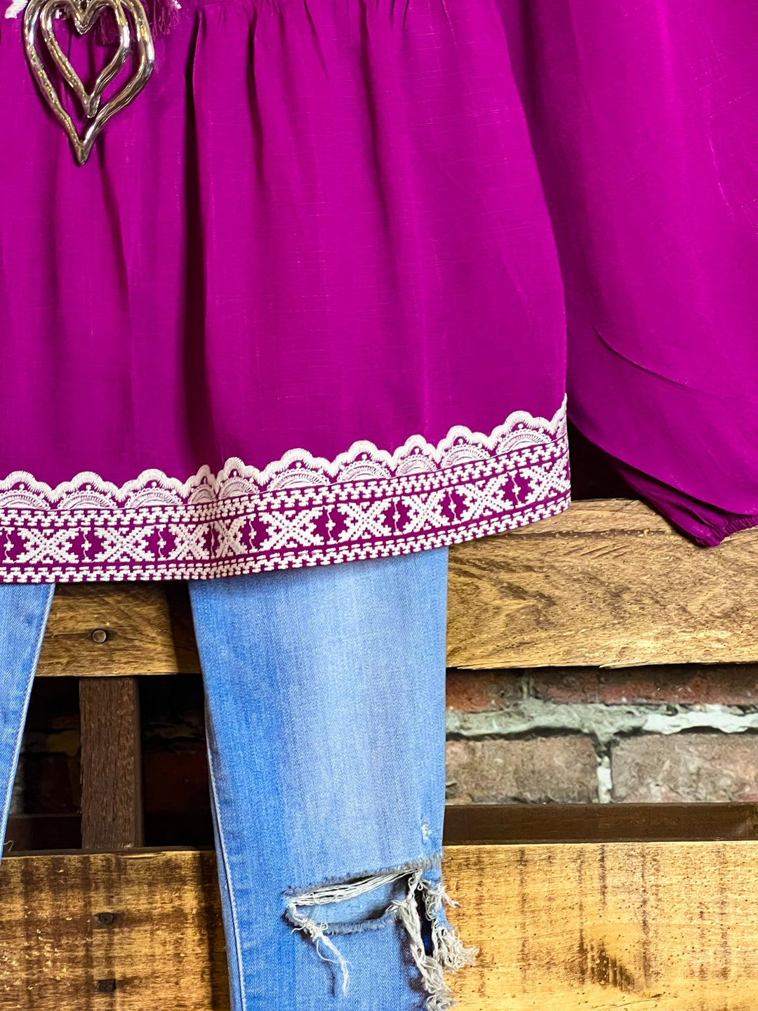 6-12 SALE - DARLING FLORAL EMBROIDERED TOP IN MAGENTA---------SALE