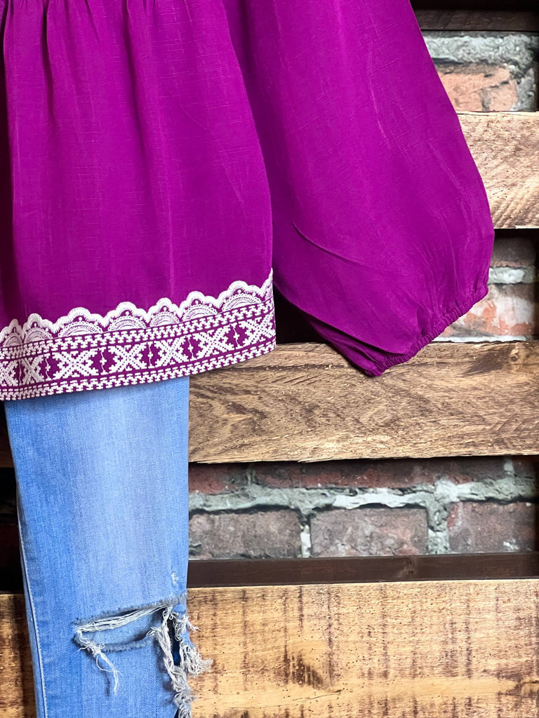 CHARMED DARLING MAGENTA EMBROIDERED TOP