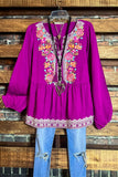 CHARMED DARLING MAGENTA EMBROIDERED TOP
