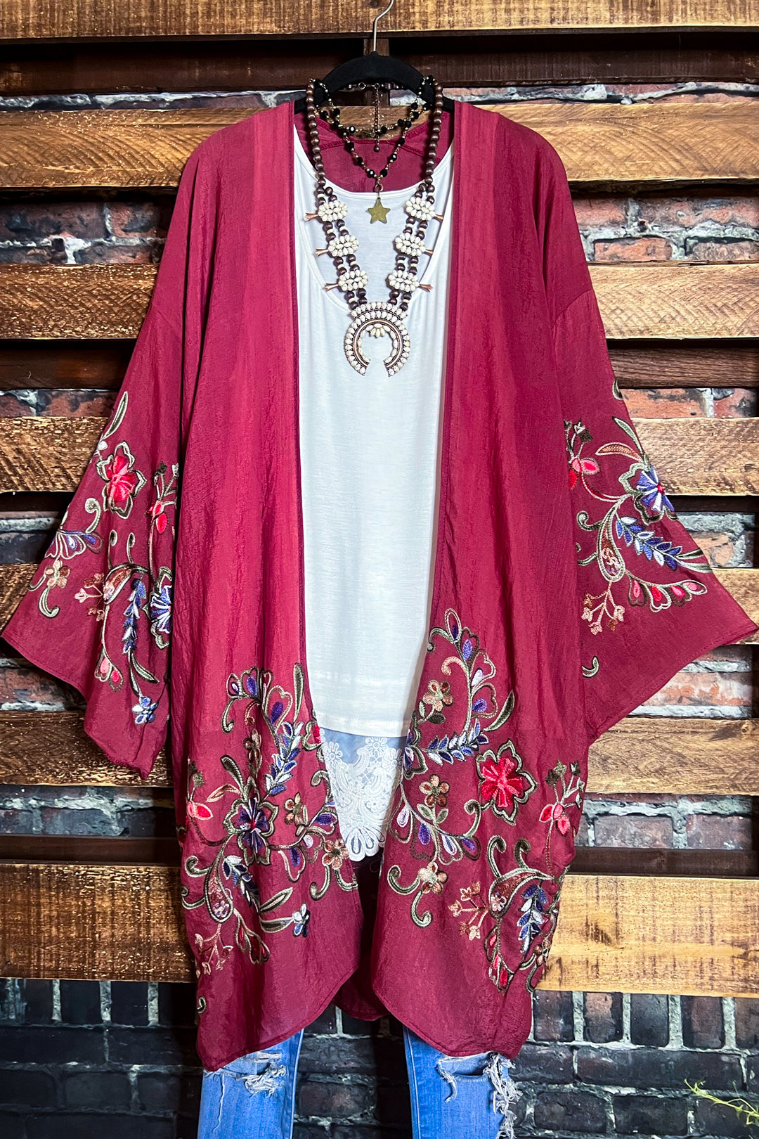 GO WITH GRACE PLUM FLORAL EMBROIDERED KIMONO