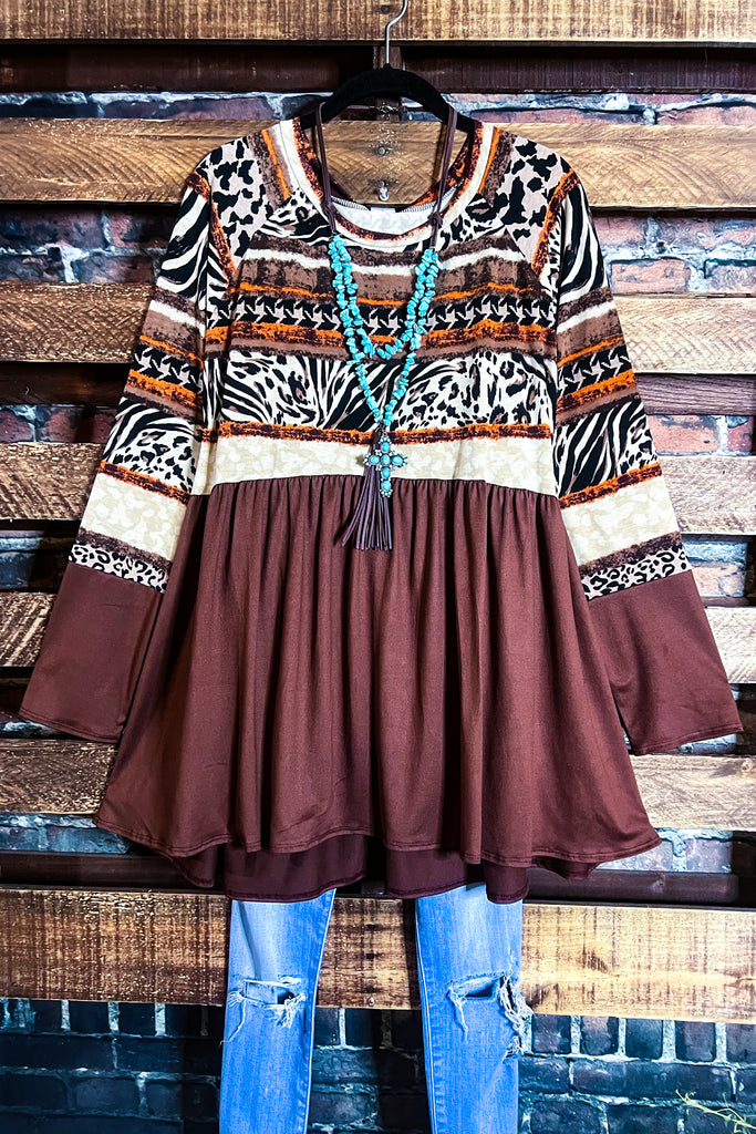 WILD CONNECTIONS BROWN & MULTICOLOR TOP