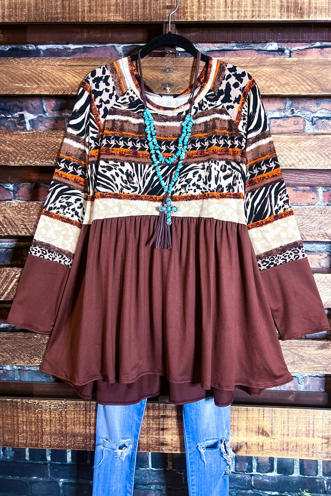 WILD CONNECTIONS BROWN & MULTICOLOR TOP