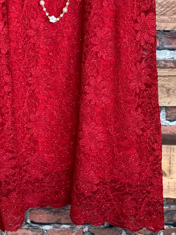 LOVELY DAY RED RUBY LACE SPARKLE DRESS  6 - 14