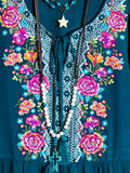 CHARMED DARLING TEAL EMBROIDERED TOP