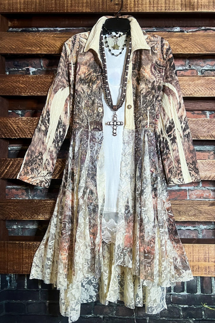 RUSTIC  VINTAGE INSPIRED JACKET CARDIGAN IN BEIGE, BROWN & RUST