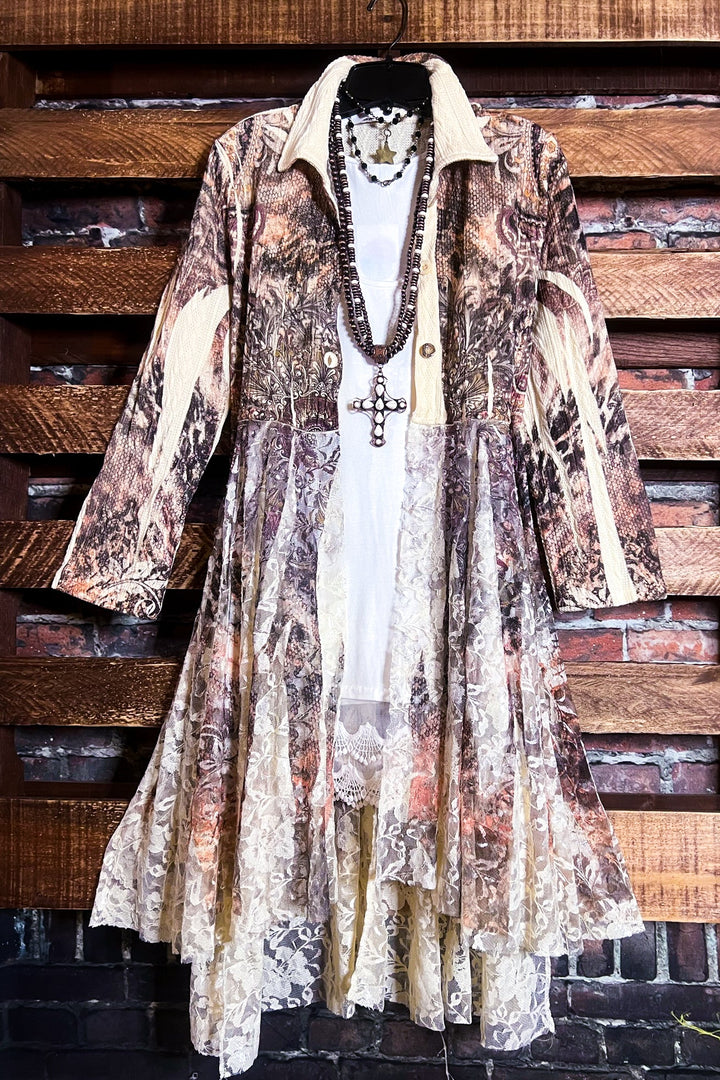 RUSTIC  VINTAGE INSPIRED JACKET CARDIGAN IN BEIGE, BROWN & RUST