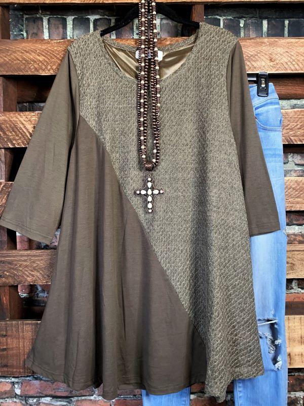 MY FANCY & PRETTY T-SHIRT TUNIC IN MOCHA------------SALE