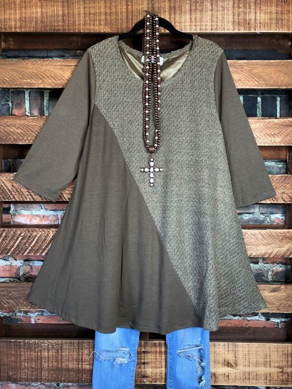 MY FANCY & PRETTY T-SHIRT TUNIC IN MOCHA------------SALE