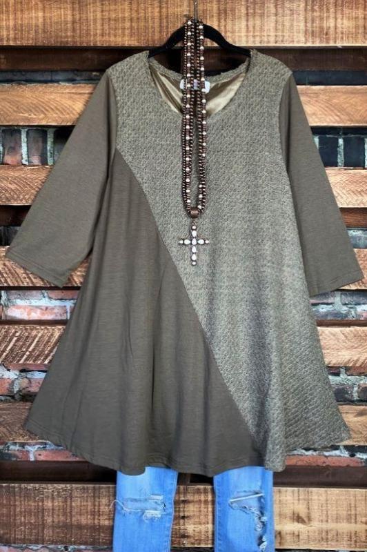 MY FANCY & PRETTY T-SHIRT TUNIC IN MOCHA------------SALE