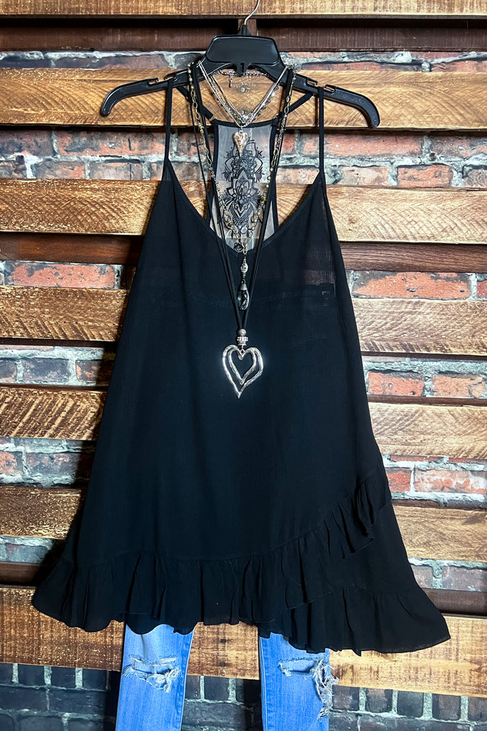 SECRET LOVE TATTOO EMBROIDERY BLACK SLIP EXTENDER DRESS