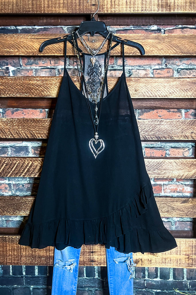 SECRET LOVE TATTOO EMBROIDERY BLACK SLIP EXTENDER DRESS