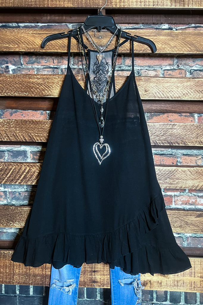 SECRET LOVE TATTOO EMBROIDERY BLACK SLIP EXTENDER DRESS