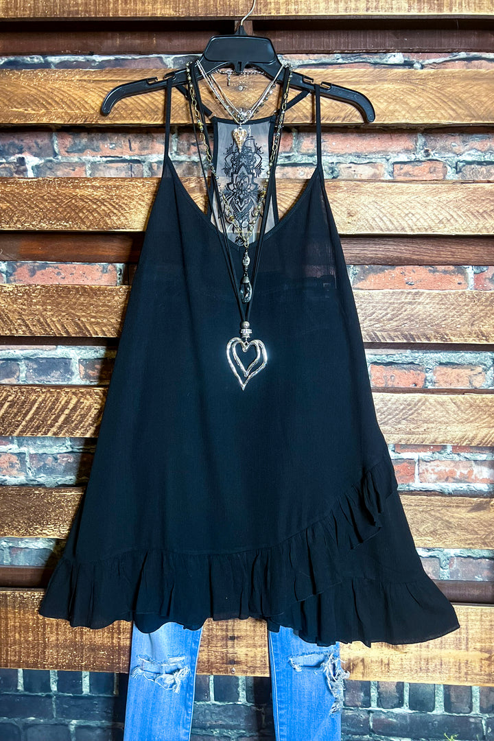 SECRET LOVE TATTOO EMBROIDERY BLACK SLIP EXTENDER DRESS