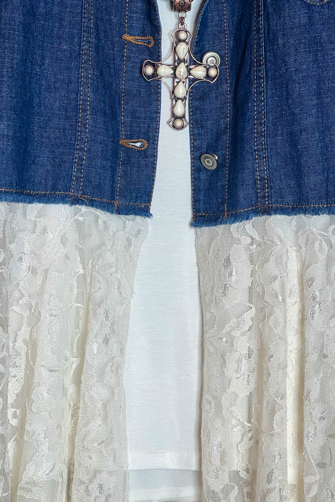 NEVER OUT OF STYLE LACE & DENIM VEST