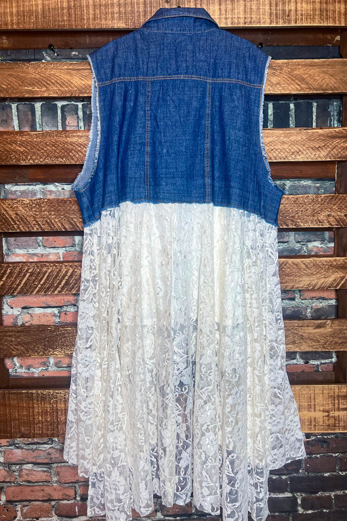 NEVER OUT OF STYLE LACE & DENIM VEST