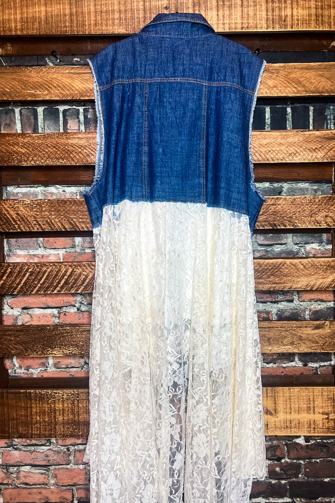 NEVER OUT OF STYLE LACE & DENIM VEST