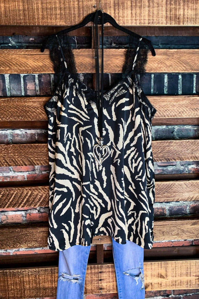 PERFECT VISION BLACK ANIMAL PRINT & LACE TOP-----------SALE