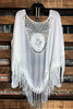 LIVING FREE BOHO CROCHET FRINGE KIMONO IN OFF-WHITE