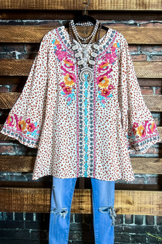 Boho Sweet Mornings Floral Embroidered Top in Multi-Color