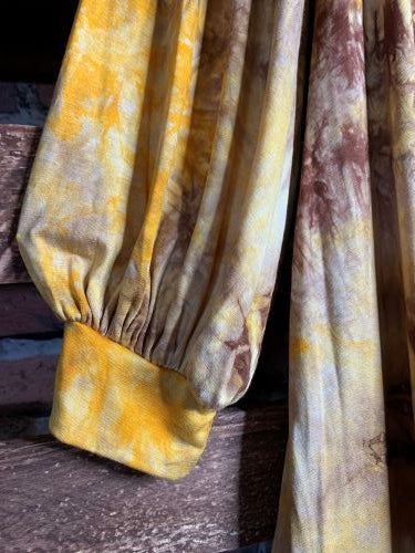 3X 4X 5X GOOD VIBES ONLY TIE DYE DRESS IN BROWN & MUSTARD -------SALE