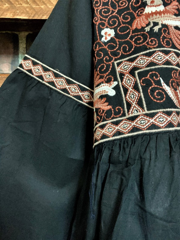 GYPSY NYGHT HIPPIE CHIC OVERSIZED EMBROIDERED BABYDOLL DRESS IN BLACK