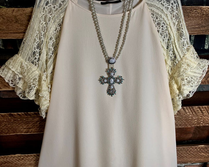 LOVED BY ME LACE DRESS IN BEIGE