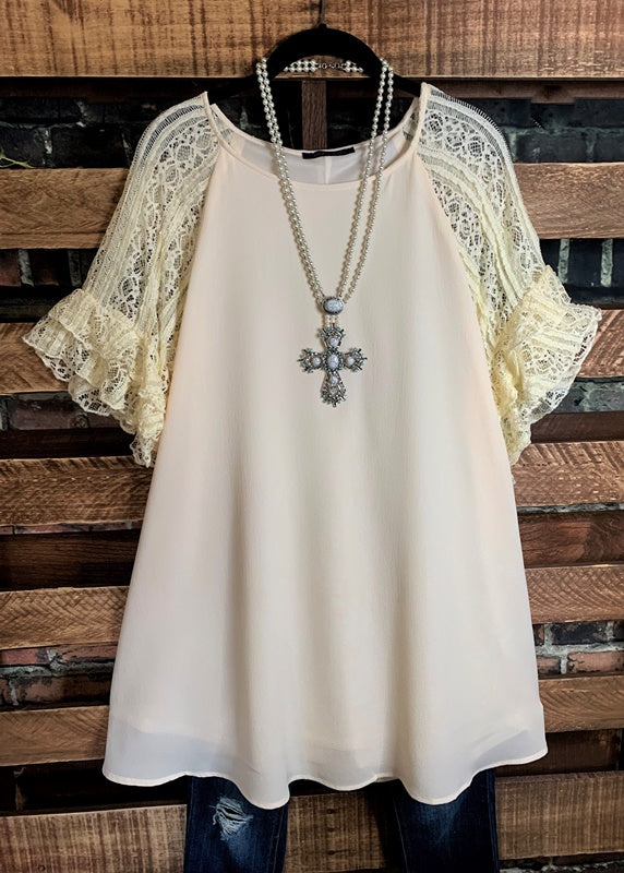 LOVED BY ME LACE DRESS IN BEIGE