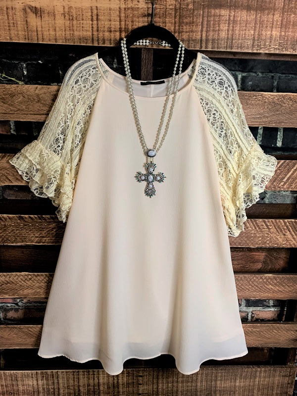 LOVED BY ME LACE DRESS IN BEIGE