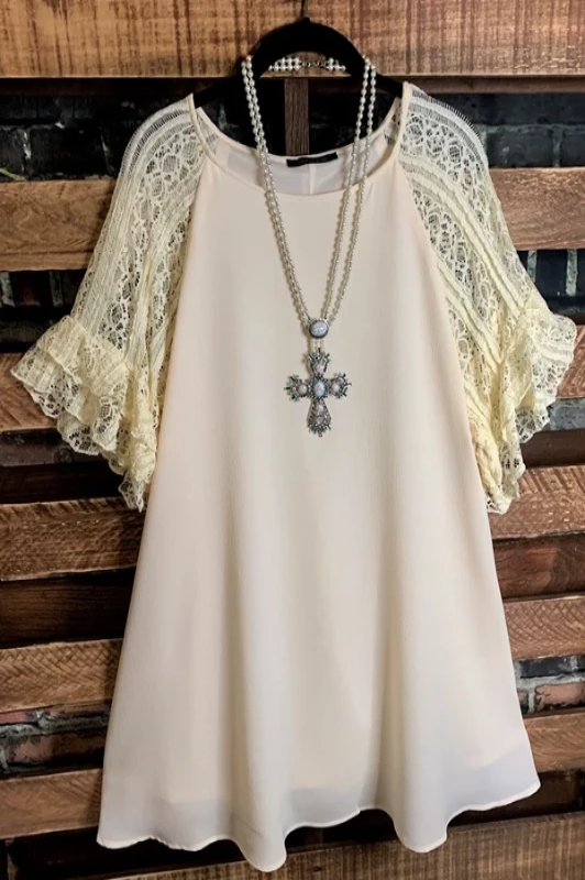 LOVED BY ME LACE DRESS IN BEIGE