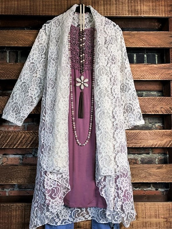 Twice As Pretty Lace Cardigan  Duster in Off White-------sale