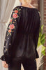 SWEET CHARM ROSES EMBROIDERED SATIN TOP IN BLACK-----------SALE