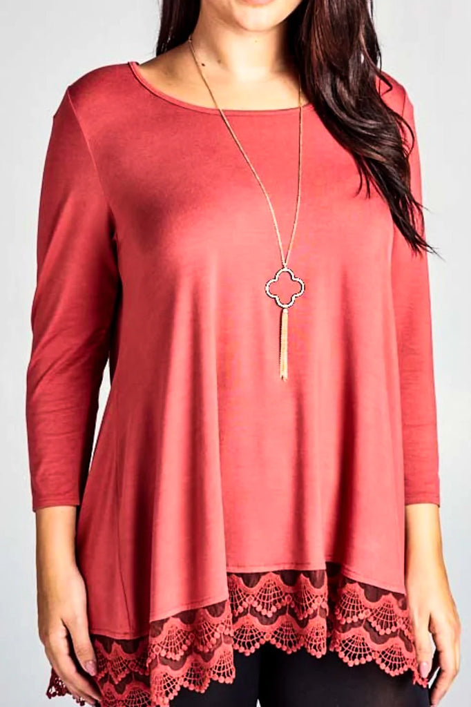 PIECES OF LOVE LACE MARSALA T-SHIRT TOP