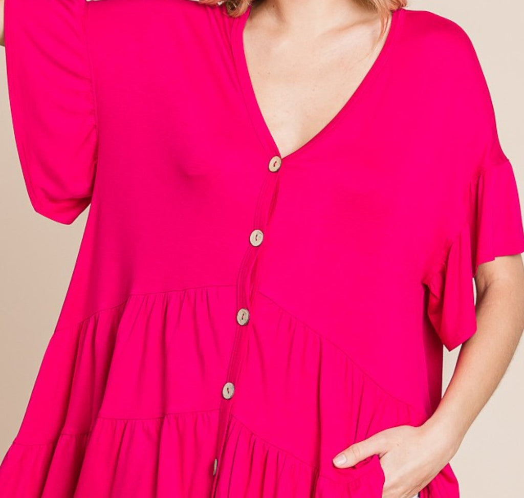 JUST RELAX COMFY OVERSIZED TUNIC IN HOT PINK
