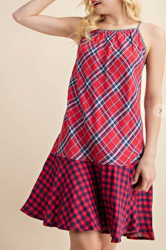 PLAID PRINT IN NAVY & RED DRESS 6-12 SIZE---------SALE