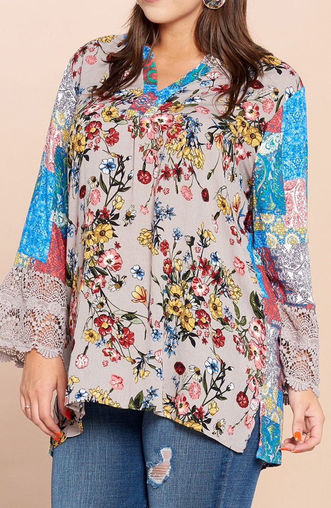 FLORAL &  LACE JADE TUNIC PLUS SIZE---------SALE