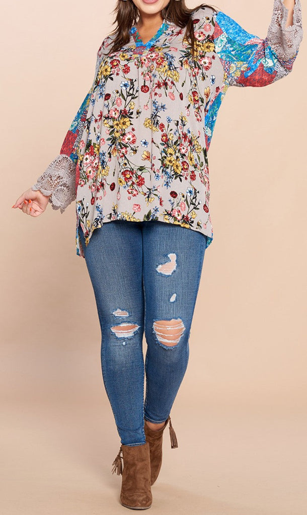 FLORAL &  LACE JADE TUNIC PLUS SIZE---------SALE