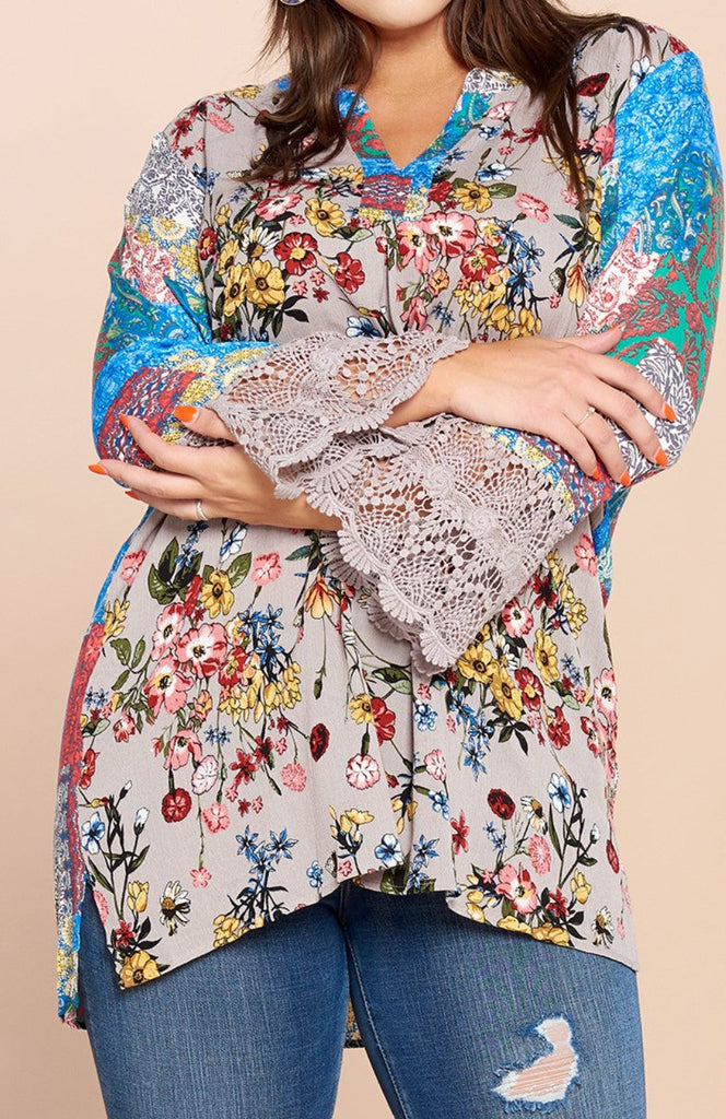 FLORAL &  LACE JADE TUNIC PLUS SIZE---------SALE