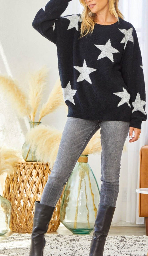 JOURNEY TO THE STARS BLACK SOFT OVERSIZED PULLOVER SWEATER