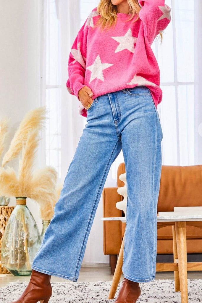JOURNEY TO THE STARS PINK SOFT OVERSIZED PULLOVER SWEATER