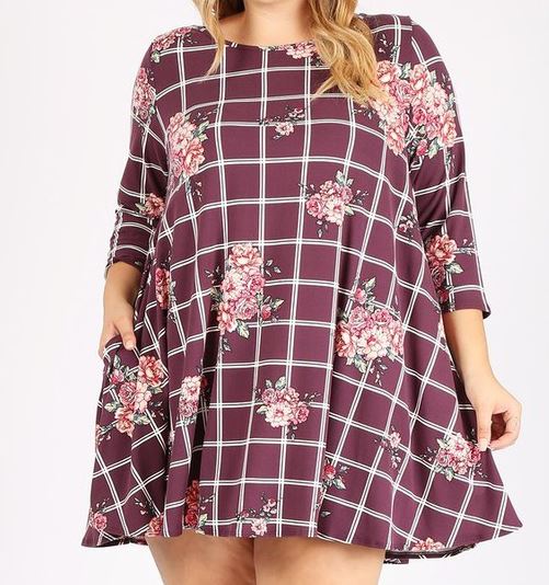 2X - 3X FLORAL TUNIC IN WINE---------sale