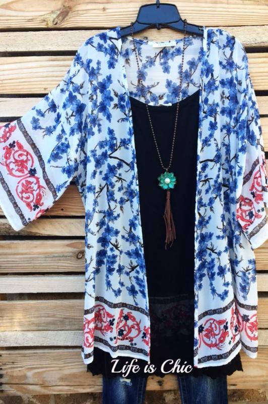 ALL THE WAY TO PARADISE KIMONO IN BLUE MIX [product vendor] - Life is Chic Boutique