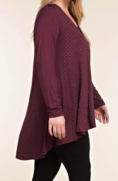 LET'S GO OUT IN STYLE EMBELLISHED WITH STONES CARDIGAN IN DEEP PLUM [product vendor] - Life is Chic Boutique