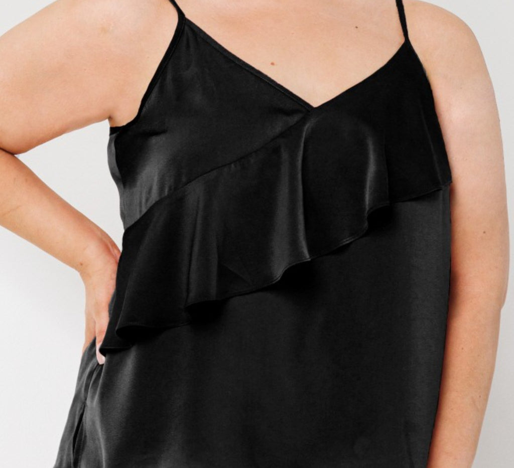 MY SWEET LOVE STYLISH SATIN TOP IN BLACK