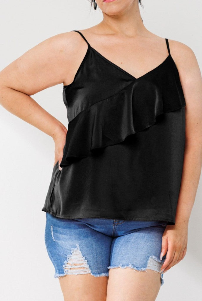 MY SWEET LOVE STYLISH SATIN TOP IN BLACK
