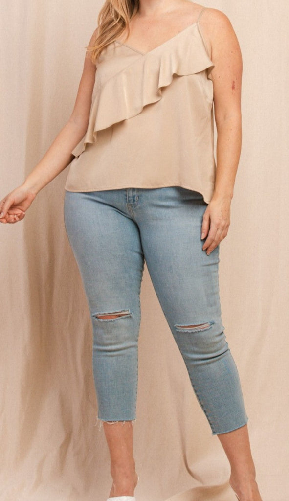 MY SWEET LOVE STYLISH SATIN TOP IN TAUPE