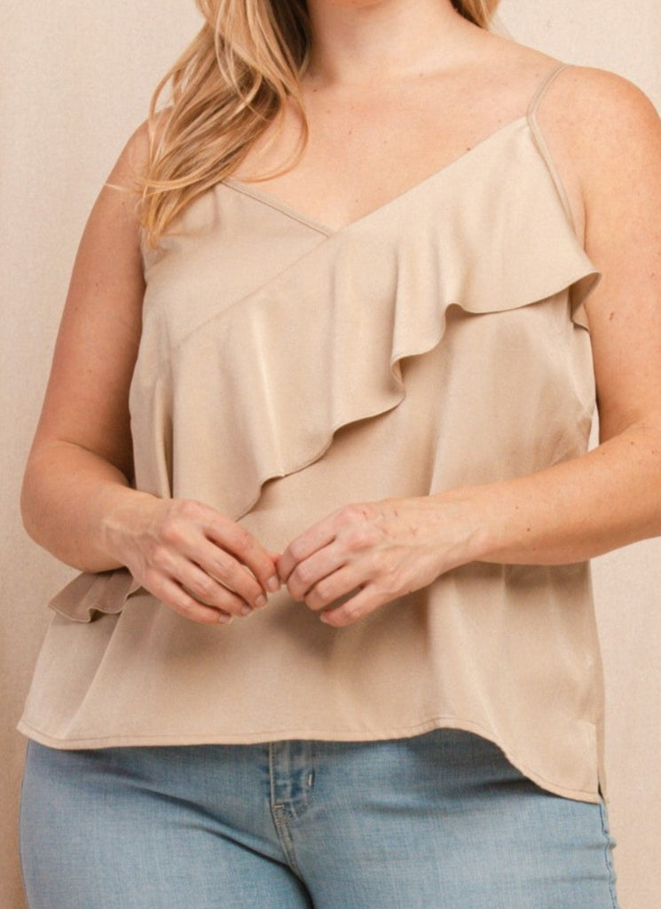 MY SWEET LOVE STYLISH SATIN TOP IN TAUPE